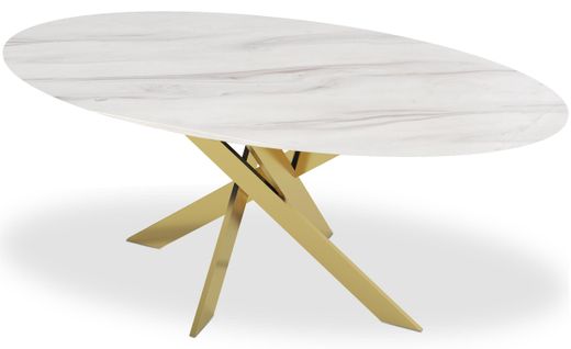 Table Greenwich Verre Effet Marbre Blanc Et Pieds Or