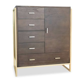Buffet Haut 5 Tiroirs Et 1 Porte Edgar L90cm Bois Marron Et Métal Or