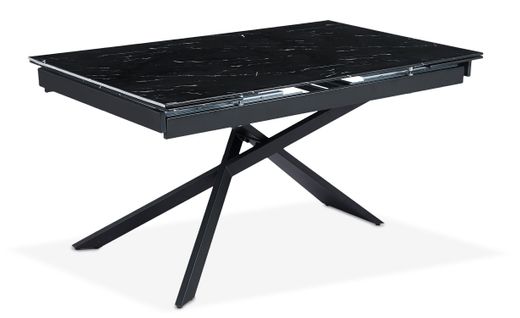 Table à Manger Extensible Ismael En Verre Effet Marbre Noir Et Pieds Métal Noir