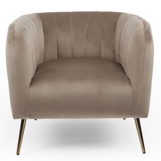 Fauteuil Moderne Bombaro Pieds Métal Doré Et Velours Taupe