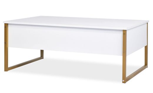 Table Basse Moderne Valmain 60x90cm Blanc Et Métal Or