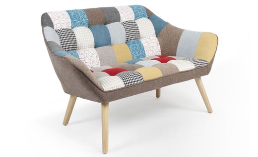Canapé 2 Places Scandinave Zentao Effet Patchwork Tissu Multicolore