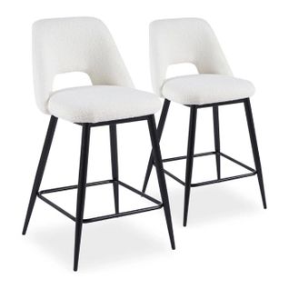Lot De 2 Chaises De Bar "bouclette" 92cm Crème et Noir