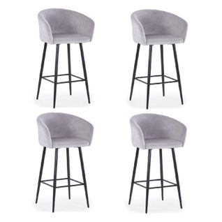Lot De 4 Chaises De Bar En Velours "kandi" 106cm Argent