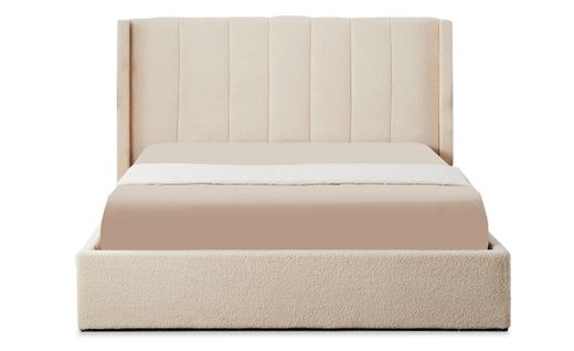Lit Double Magorial Avec Sommier Relevable 160x200cm Tissu Bouclette Crème