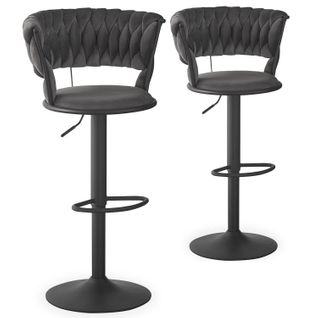 Lot De 2 Chaises De Bar Dossier Arrondi Style Maillage Xenox Velours Gris Et Métal Noir