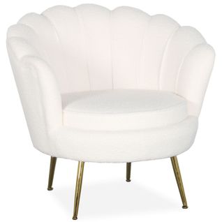 Fauteuil Arrondi Style Boudoir Glamour Andersen Tissu Bouclette Crème