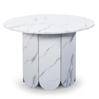 Table Ronde Style Japandi Extensible 310cm Tulipa Rallonges Intégrées Effet Marbre Blanc