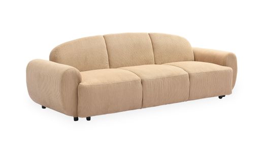 Canapé 3 Places Convertible Dossier Et Accoudoirs Arrondis Oliver Velours Côtelé Beige