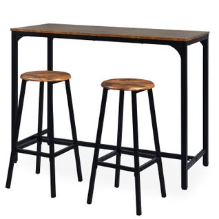 Table De Bar Style Industriel Avec Ses 2 Tabourets Jostin Bois Et Métal Noir