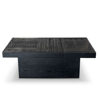 Table Rectangulaire Style Ethnique 60x120cm Kinshasa 2 Tiroirs Bois Noir