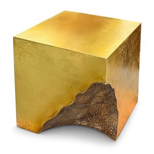 Table Basse Cubique 60x60cm Gumani Effet Feuille doré