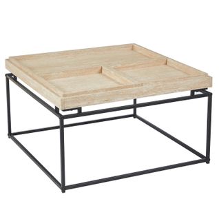 Table Basse Carrée Avec Plateau Compartimenté Réversible 80x80cm Duplix Effet Travertin Beige