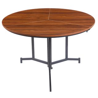 Table Ronde Pliable Gain De Place Cokelio 120cm Métal Et Plateau 3 Parties Bois Noisette