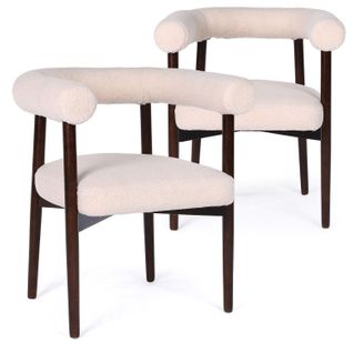 Lot De 2 Chaises Style Scandinave Chic Bringo Bois Foncé Et Tissu Bouclette Beige
