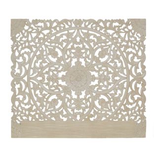 Tête De Lit Bois Sculpté Serena 160cm Effet Travertin Beige Clair