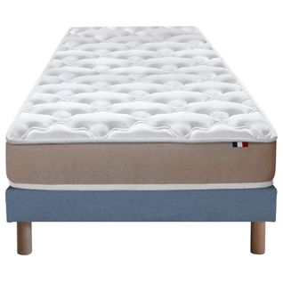 Ensemble Matelas Mousse Haute Resilience Accueil Latex 3 Zones Essence +sommier 90x190 Bleu Denim