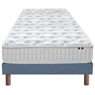 Ensemble Matelas Ressorts 5 Zones Etoile + Sommier 90x190 Sommier Bleu Denim