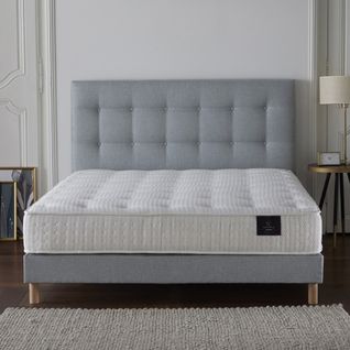 Ensemble Comete + Tete De Lit Capitonnee Matelas Ressorts Ensaches Bleu Ciel 160x200cm