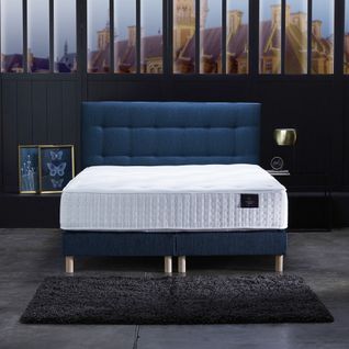 Ensemble Pulsar Matelas Ressorts Ensaches Memoire De Forme Bleu Marine 160x200cm
