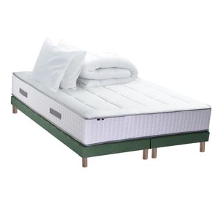 Ensemble Matelas Ressort 180x200 7Zones + Accueil Mémoire De Forme + Sommier vert +Couette+Oreillers