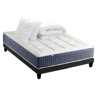 Ensemble Matelas Ressort 7 Zones + Mémoire De Forme + Sommier + Couette + Oreillers 140x190 Noir