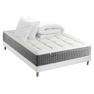 Ensemble Matelas Ressort 7 Zones + Sommier + Couette + Oreillers Max 140 X 190 Blanc
