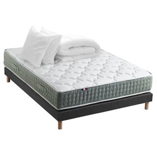 Ensemble Matelas Ressort 7 Zones Hygge + Sommier + Couette + Oreillers 160 X 200 Noir