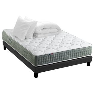 Ensemble Matelas Ressort 7 Zones Hygge + Sommier + Couette + Oreillers 140 X 190 Noir