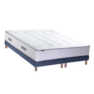 Ensemble Matelas Ressort 7 Zones + Mémoire De Forme + Sommier Bellagio 2 2x80 X 200 Cm Bleu Denim