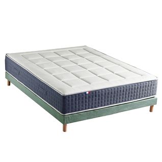 Ensemble Matelas Ressort 7 Zones + Mémoire De Forme + Sommier King Style 160 X 200 Cm Vert Celadon