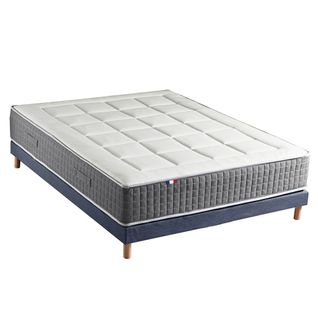 Ensemble Matelas Ressort 7 Zones + Sommier Max 160 X 200 Bleu Denim