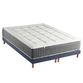 Ensemble Matelas Ressort 7 Zones + Sommier Max 2x80 X 200 Bleu Denim