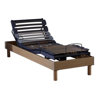 Lit Électrique Relaxation Lattes Chêne Clair + Matelas Mousse Mémoire De Forme 90 X190