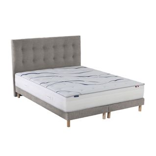 Ensemble Matelas Mousse HD Nuvia + Sommier + Tête De Lit Chenille Bouclettes Gris Clair 2x90 X 200