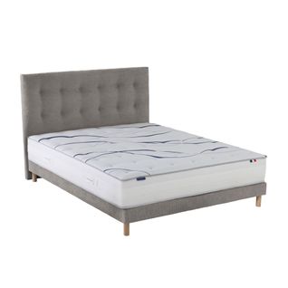 Ensemble Matelas Mousse HD Nuvia + Sommier + Tête De Lit Chenille Bouclettes Gris Clair 140 X 200