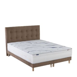 Ensemble Matelas Mousse Elysia + Sommier + Tête De Lit Chenille Bouclettes Moka 2x90x200