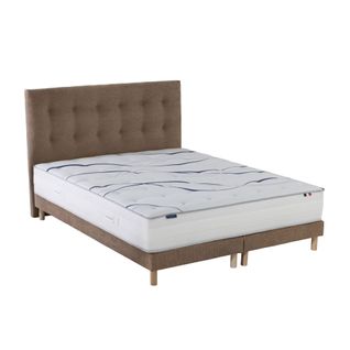 Ensemble Matelas Mousse HD Serena + Sommier + Tête De Lit Chenille Bouclettes Moka 2x90 X 200