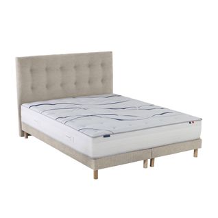 Ensemble Matelas Mousse HD Serena + Sommier + Tête De Lit Chenille Bouclettes Crème 2x90 X 200