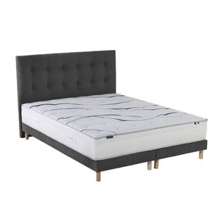 Ensemble Matelas Mousse HD Serena + Sommier + Tête De Lit Bouclettes Gris Anthracite 2x90x200