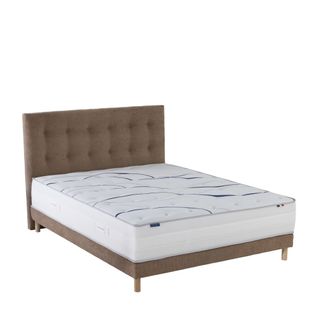 Ensemble Matelas Mousse 140x190 cm Altea + Sommier + Tête De Lit Chenille Bouclettes Moka