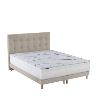Ensemble Matelas Mousse 180x200 cm (2x90x200) Altea + Sommier + Tête De Lit Crème Crème