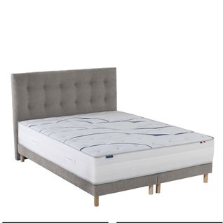 Ensemble Matelas Mousse 160x200 cm (2x80x200) Altea + Sommier + Tête De Lit Gris Clair