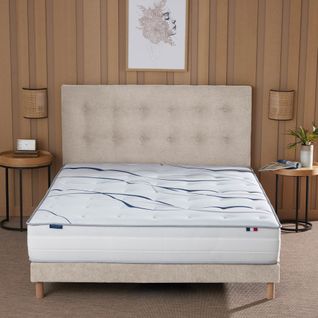 Ensemble Matelas Mousse Elysia + Sommier Chenille Bouclettes Crème Couleur Crème 140 X 190