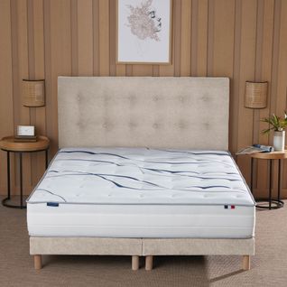 Ensemble Matelas Mousse Elysia + Sommier Chenille Bouclettes Crème Couleur Crème 2x80 X 200