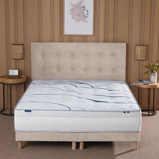 Ensemble Matelas Mousse 160x200 Memoria + Sommier Chenille Bouclettes Crème 2x80x200