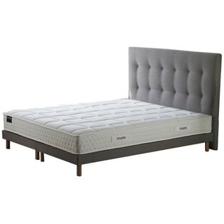 Ensemble Matelas Ressorts 7 Zones H 22 Cm + Sommier Lattes + Tete De Lit Capitonnee Gris 2x90x200