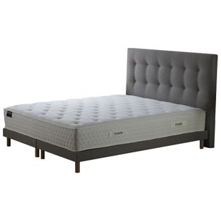 Ensemble Matelas Ressorts 7 Zones H 26 Cm + Sommier Lattes + Tete De Lit Capitonnee Gris 2x90x200