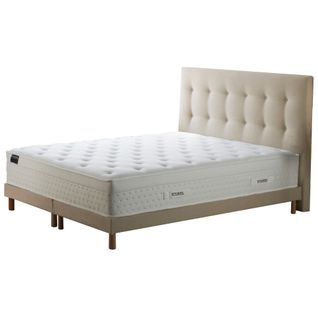 Ensemble Matelas Ressorts Hybride Zoné H 29 Cm + Sommier + Tete De Lit Capitonnee Beige 2x90x200