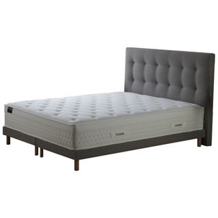 Ensemble Matelas Ressorts Hybride Zoné H 29 Cm + Sommier + Tete De Lit Capitonnee Gris 2x90x200